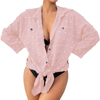 Дамски бански прикриване блуза бутон надолу риза рокли точка върховете прашки бикини твърди бански басейн