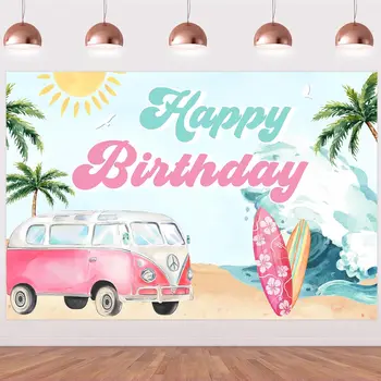 Summer Surf Честит рожден ден фон декор за момичета хавайски тема фотография фон басейн парти консумативи