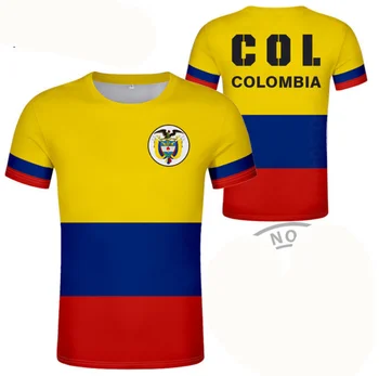 COLOMBIA DIY Free Custom Made Name Number Национален флаг Испанска република Държава Мъжка тениска Тениска с къс ръкав Loose O-образно деколте Top