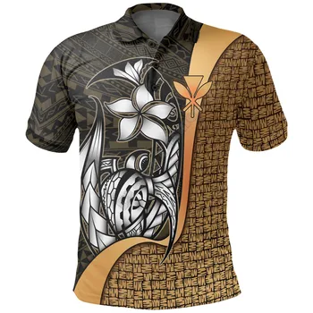 Полинезийска хавайска поло риза Канака Маоли Златна костенурка с кука 3D принтирана поло риза Мъже жени Лятна тениска с къс ръкав 02