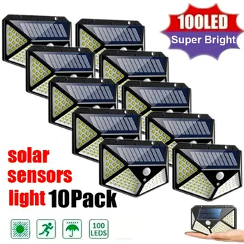 100 LED слънчеви стенни светлини Външна слънчева лампа Водоустойчив сензор за движение Слънчева слънчева слънчева светлина за декорация на градината