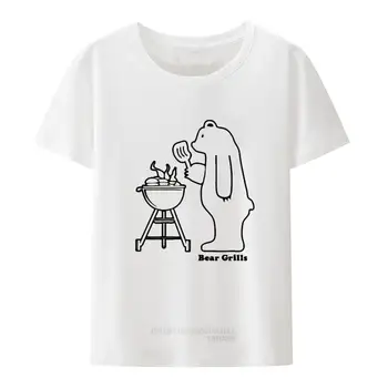Лятна мода мъже TShirt мечка решетки смешно комедия пародия Grylls барбекю класически T риза портрет унисекс модел аниме дрехи хлабав