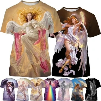 Красива ангелски крила 3D отпечатана тениска за мъжки дрехи Ежедневни улични облекла Дамска тениска Извънгабаритна модна тениска O-образно деколте Y2k Top