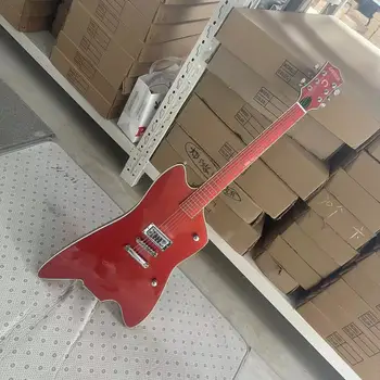 Уникална 6-струнна електрическа китара с интегрирана електрическа китара, метално червено тяло, гланц, гриф от розово дърво, посветено