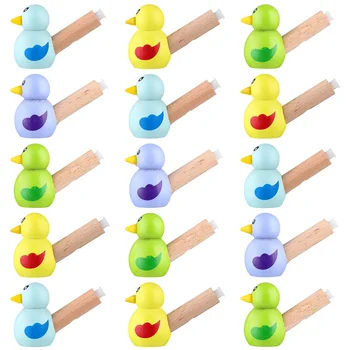 15pcs Птица форма свирка играчки карикатура свирка играчки дървени свирки музикални бебешки играчки (случаен цвят)