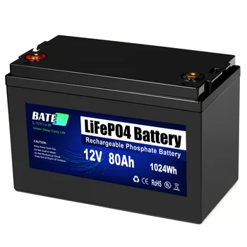 Stock батерия за съхранение на енергия LiFEPO4 12.V 80AH литиево-йонни батерии с дълбок цикъл 12V 250AH батерии