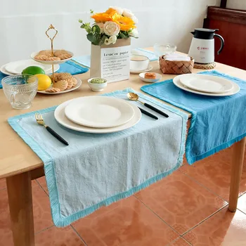1Pc 48x48cm квадратен плътен цвят пискюл обикновен памучен лен кухненска маса вечеря салфетка сватбено тържество декорация
