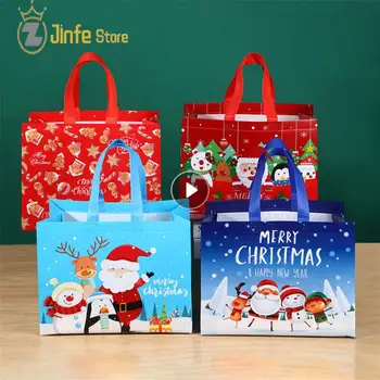  чанта удебелени нетъкан текстил отпечатани сладък карикатура Дядо Коледа снежен човек ярък цвят здрав водоустойчив опаковка чанта подаръци