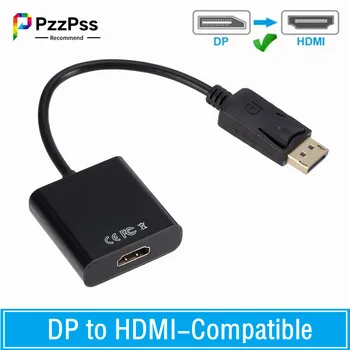 PzzPss DisplayPort към HDMI-съвместим адаптерен кабел 1080P DP към HDMI-съвместим мъжки към женски конвертор за PC лаптоп към HDTV