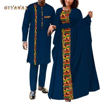 африкански двойка дрехи мъже жени съвпадение Agbada роба рокля комплект за сватба ежедневно любов износване облекло пачуърк роба русалка рокля