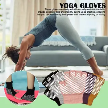 Йога ръкавици Non Slip памук Дамски отворени пръсти ръкавици дишаща фитнес йога пилатес половин пръст ръкавици фитнес спортни ръкавици