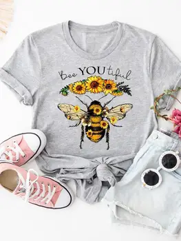 Bee Letter Lovely 90s Fashion Summer Short Sleeve T-shirts Women Cartoon Shirt Clothing Female Print T Top Graphic Tee