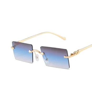 2024 Модни правоъгълници без рамки Слънчеви очила Жени Ретро Cheetah декорация Clear Ocean Lens Очила Мъжки слънчеви очила Shades UV400