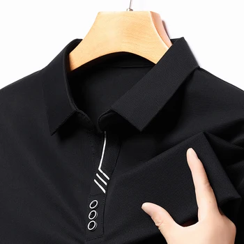 Висококачествена плътна цветна мъжка поло риза 2023 Есенен ревер печат Trackless дълъг ръкав Европа бизнес тенденция красиви дрехи