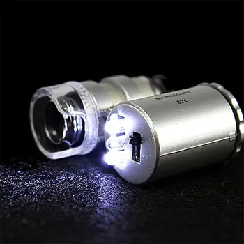 Durable мода творчески мини 60X джобен микроскоп бижута лупа лупа стъкло LED UV светлина чисто нов
