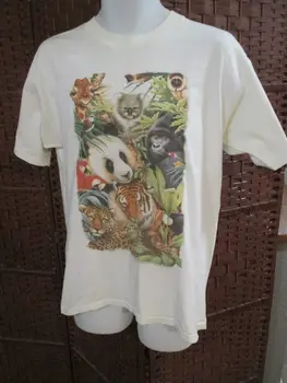 Реколта животински печат тениска Panda мечка тигър горила възрастен голям 90s 2000s