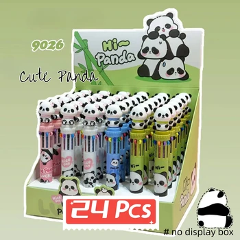 24Pcs сладък карикатура Kawaii Panda 10 цвята химикалка многоцветен химикалка за писане студент училище канцеларски офис Suppli