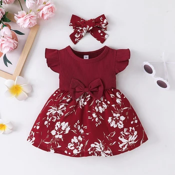 бебе момичета рокля джъмпер лято флорални без ръкави цвете пеперуда деца принцеса рокля новородено бебе облекло дете костюм