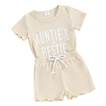 Малко дете бебе момиче дрехи къс ръкав писмо печат тениска върховете и участък шорти новородено момиче лято облекло