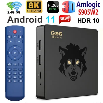 Q96 8K телевизионна кутия Android 11 Amlogic S905W2 Quad Core 2.4G / 5G WIFI UHD HDR 3D 2GB 16GB. Домашно кино H. 265 iptv Smart TV Box