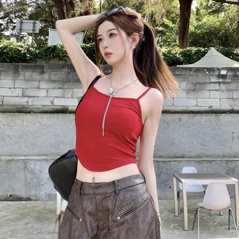 Дамски топ лятна корейска версия Плътен цвят Hollow навън тънък секси мода подплатени допамин без ръкави потници Женско облекло