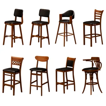 Индустриален стил бар висок класМасивна дървена бар стол маса модерен прост бар стол бар нощен клуб високо обратно стол