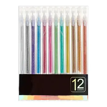Glitter писалки 12pcs боя цветни гел писалки преносим фин връх цветни журнали писалки за книжки за оцветяване Doodles поздравителни картички