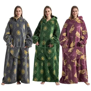 2023 Нов извънгабаритни носими одеяло качулка екстра дълго топло плюшено руно зимна сива врана мъже жени мек суитчър дрямка одеяло