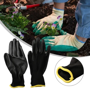 12Pairs Работно покритие за безопасно покритие Ръкавици за защита на ръцете PU найлон против хлъзгане прахоустойчиви механични работни ръкавици за градина