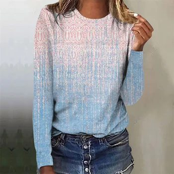Дамски 2023 есен/зима тениска с дълъг ръкав 3D цветна живопис дигитален печат моден тренд улица открит хлабав пуловер
