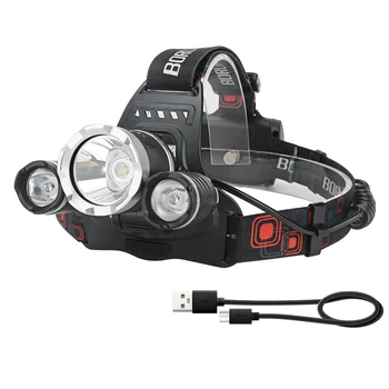 BORUiT Мощен фар LED фар с вградена батерия USB акумулаторна глава фенерче лампа открит къмпинг риболов факел