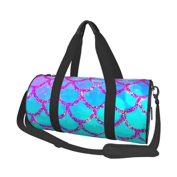 Русалка Rainbow фитнес чанта везни преносими спортни чанти с обувки плуване дизайн чанта ретро фитнес чанта за двойка