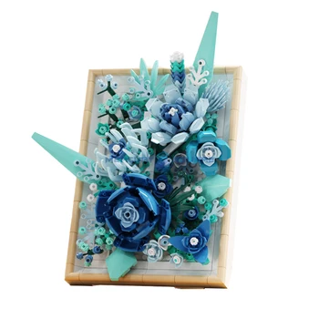  Синьо цвете картина рамка 3D вечни растителни строителни блокове MOC 13060 идеи артистичен модел тухли къща украшение играчка подарък деца