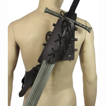 Средновековен меч рамо обратно обвивка ножница притежател викингски воин косплей костюм PU кожа рапира каишка колан кобур мъже ларп