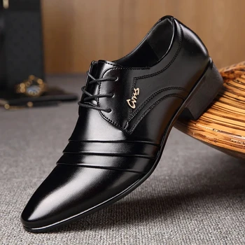 Нова мода Мъжки кожени обувки Бизнес рокля Нощни клубове Oxfords Дишаща работна дантела нагоре обувки обувки високо качество