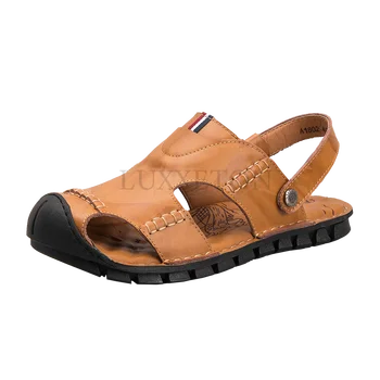естествена кожа Мъжки сандали Класически римски сандали Ежедневни удобни обувки Открит плаж Мъж Сандали Маратонки 38-48