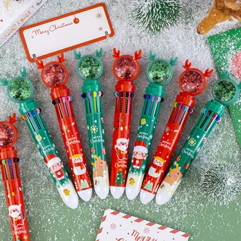 24 бр на едро Коледа 10 цветни химикалки на едро карикатура животни 10 цветни химикалки студентски подаръци канцеларски материали